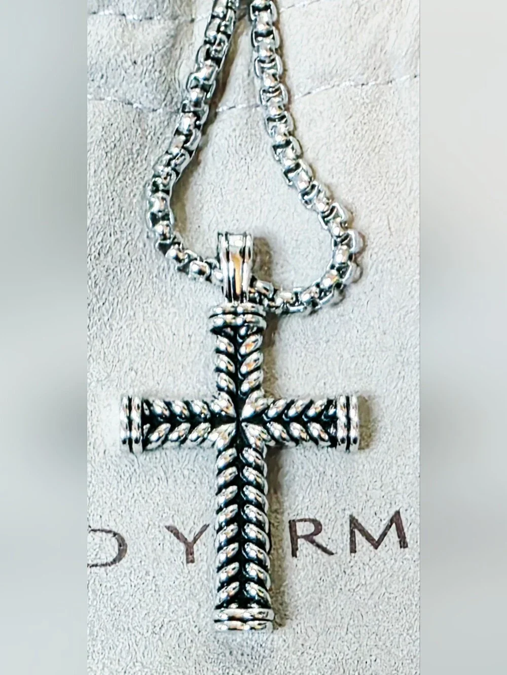 David Yurman Chevron Collection Silver Rope Cross Pendant Necklace